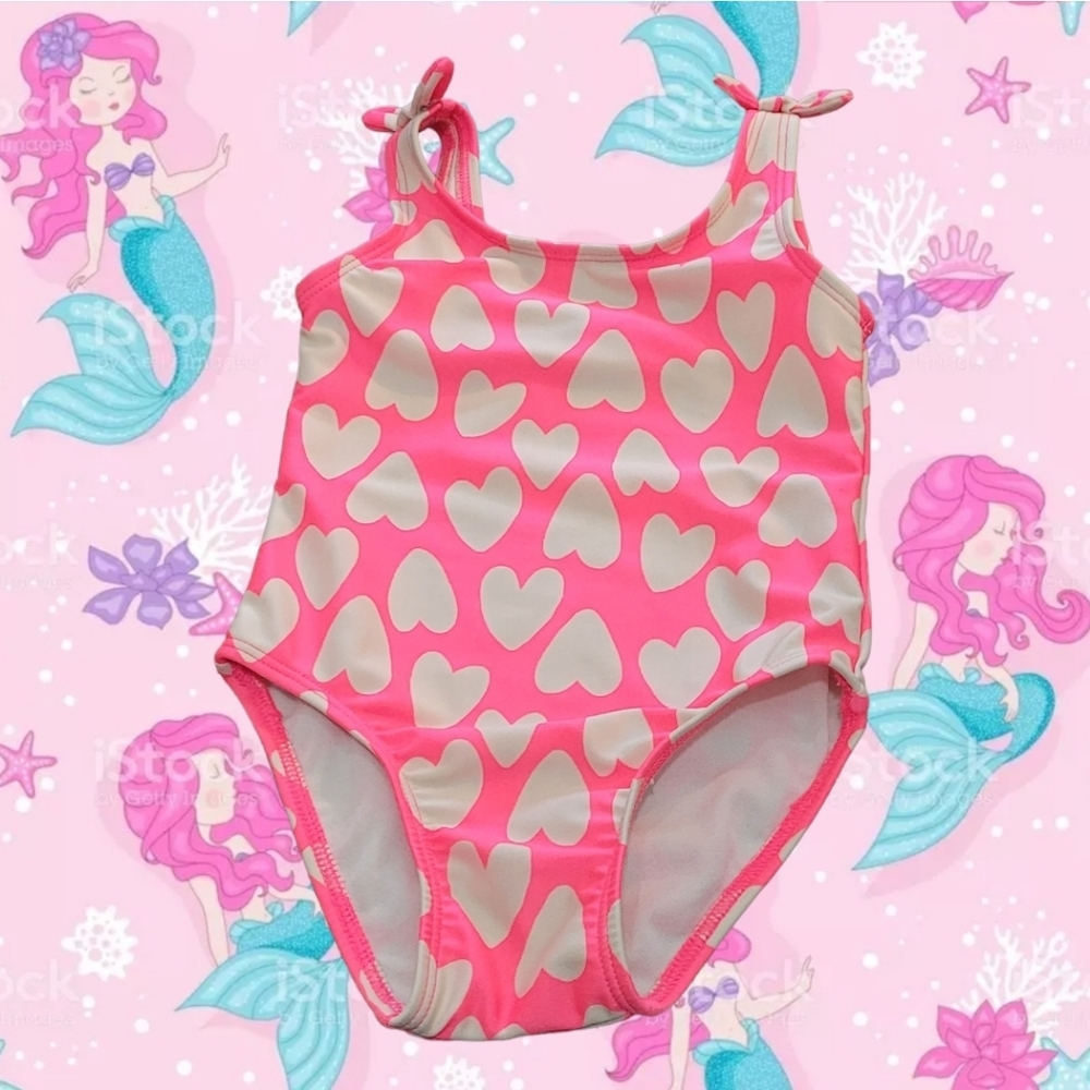 Cat and Jack Hearts Girl's One-piece Pink with White Hearts Swimsuit